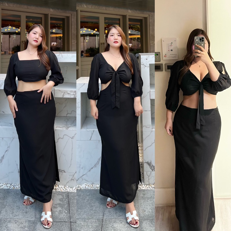 เดรสเอวคอด ใส่ได้3แบบ สาวอวบควรมี ไซซ์ M-10XL พร้อมส่งสีดำ สีอื่นพรีได้ค่ะ รุ่น Minnie