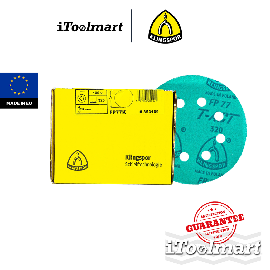 KLINGSPOR กระดาษทรายกลม 5 นิ้ว FP 77 K T-ACT กล่อง 100 ชิ้น มีเบอร์ให้เลือก 280 - เบอร์ 600