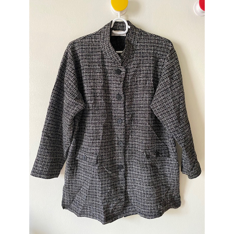 ❤️เสื้อคลุมตัวยาว คอจีน Size L อกติดกระดุม 44 ยาว 29 แขนยาว 25.5 (วัดจากต้นคอ) ผ้าทอลายด้านในเรียบ ไ
