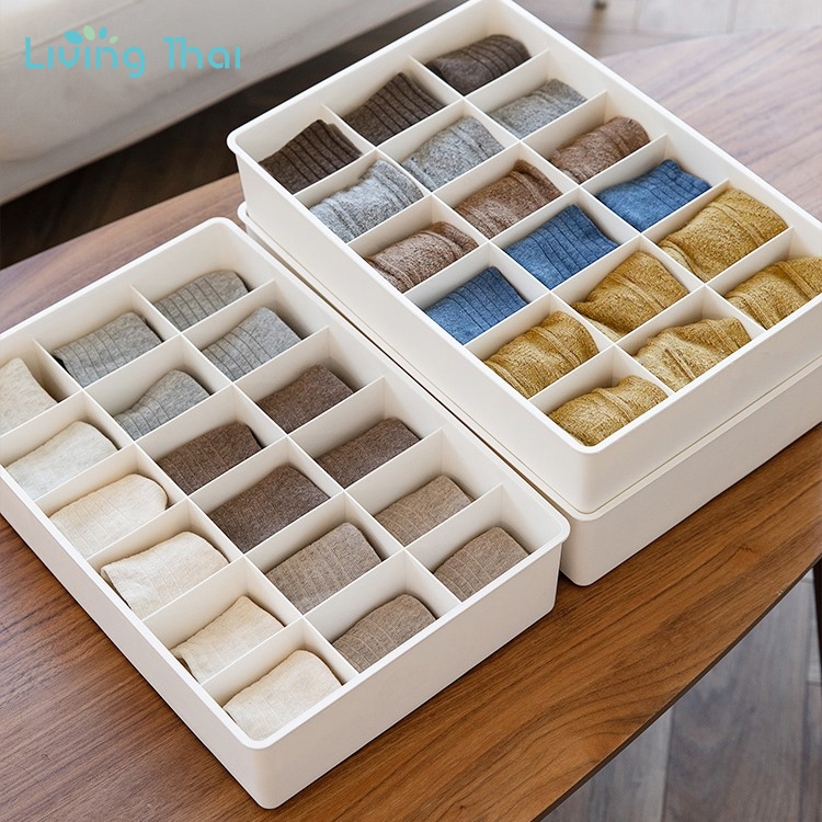 Living Thai กล่องเก็บเสื้อใน กล่องจัดเก็บถุงเท้า ชุดชั้นใน อุปกรณ์จัดเก็บ สามารถวางกล่องซ้อนกันได้