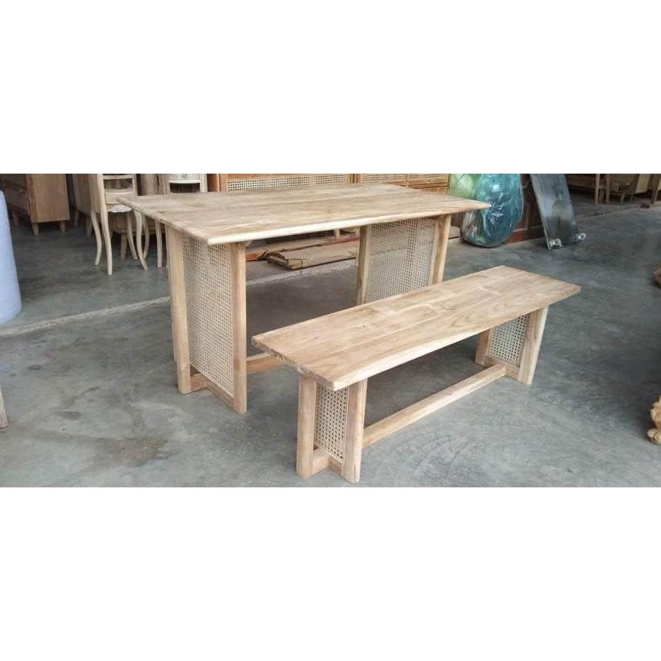 🎯พร้อมส่ง 🎯 clear stock Teak wood rattan lounge chair and table เก้าอี้ยาว โต๊ะไม้สัก ขาหวาย