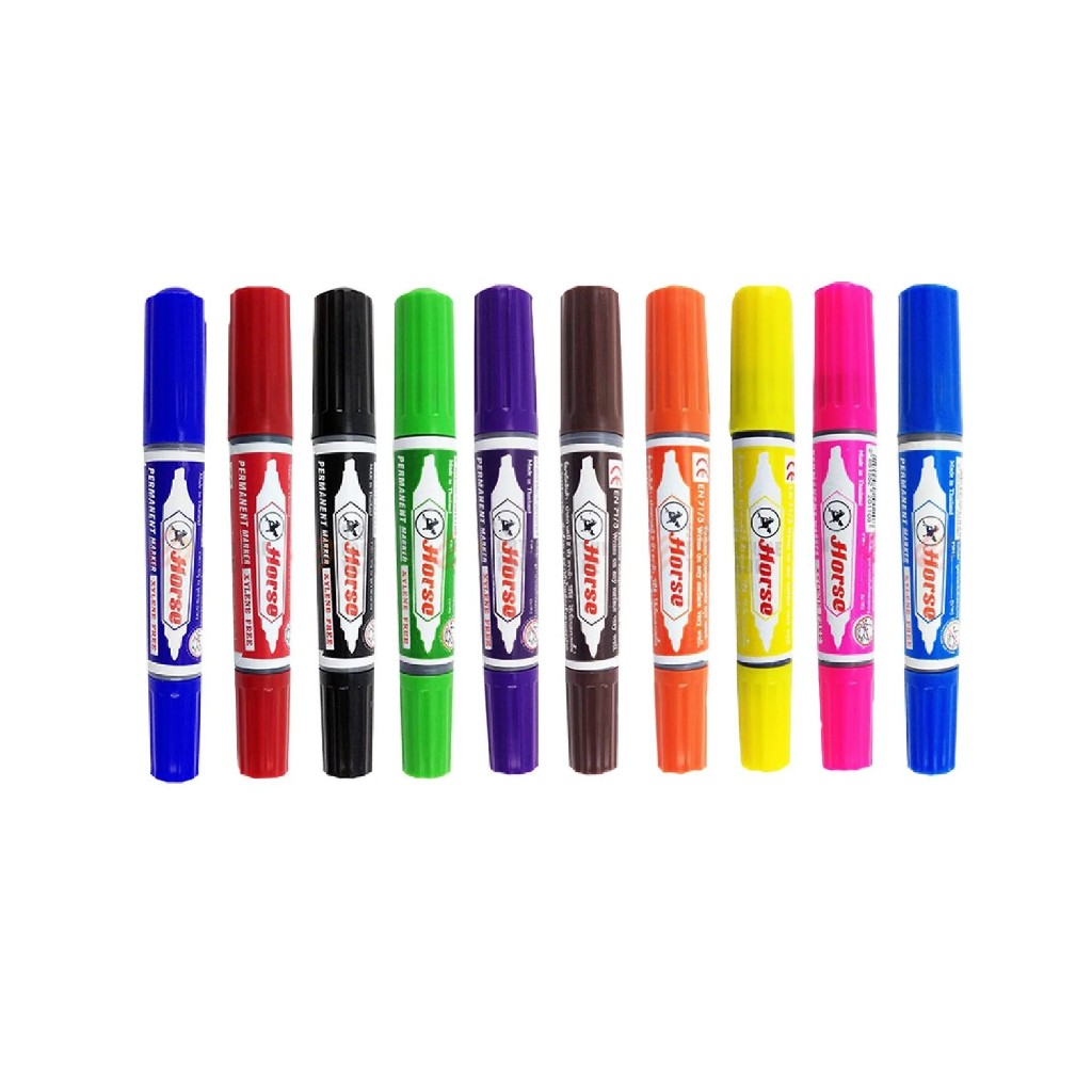 ปากกาเคมี 2 หัว ตราม้า (เลือกสีได้) ปากกามาร์คเกอร์ ลบไม่ได้ Permanent Marker Pen HORSE