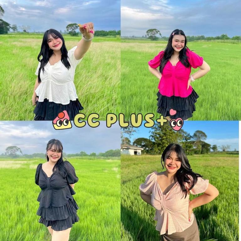 CiCi Plus+(3150) เสื้อแขนสั้นสีพื้นพาสเทล ดีเทลแขนจั้ม มีสม๊อค น่ารัก ผ้าเบาบางใส่สบาย เหมาะกับสาวพลัสไซส์