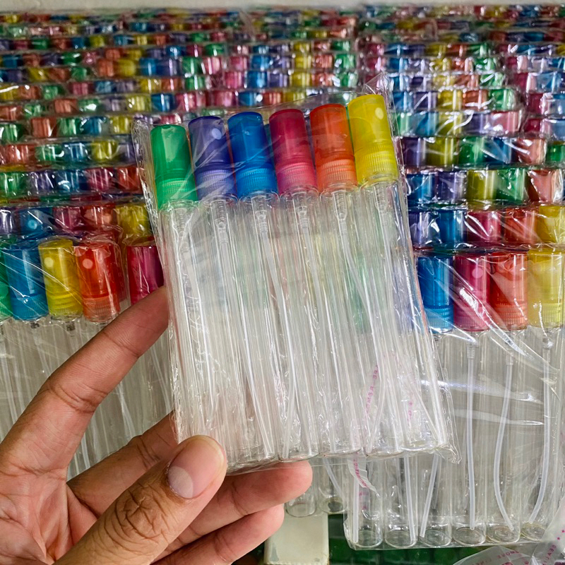 ขวดน้ำหอม ปากกาใส ฝาคละสี ขนาด 10มล. ขวดแก้วฝาสเปรย์ ฝาสีสวยสด