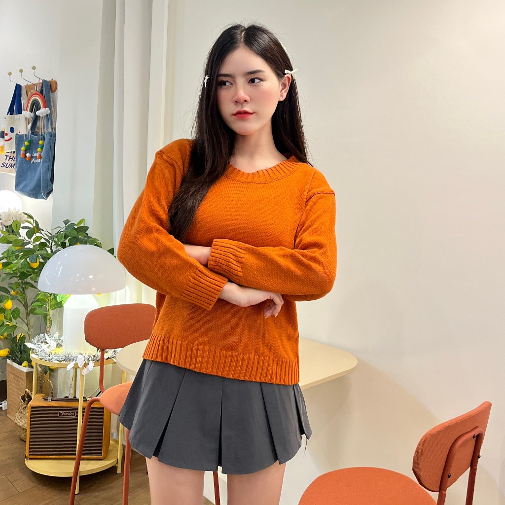 MesubShop เสื้อกันหนาวแขนยาว ผ้าไหมพรม ผ้าหนานุ่ม รุ่น ป้ายฟ้า B-049-4-A