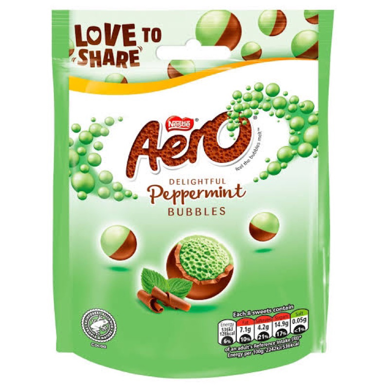 Nestle peppermint bubble chocolate 102g. เนสเล่ ช็อกโกแลตมิ้นท์บับเบิล นำเข้า