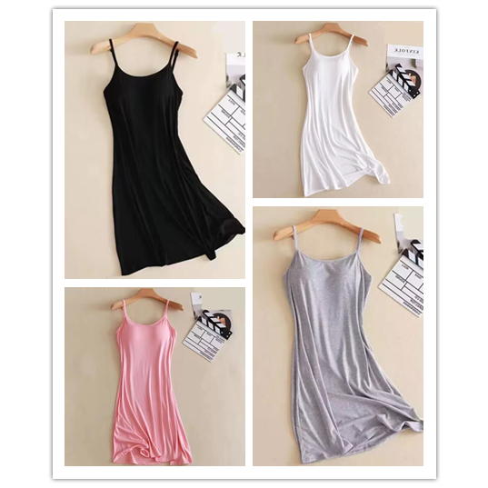 พร้อมส่งชุดนอนกระโปรงสายเดี่ยวมีบราในตัวสายปรับได้อีก