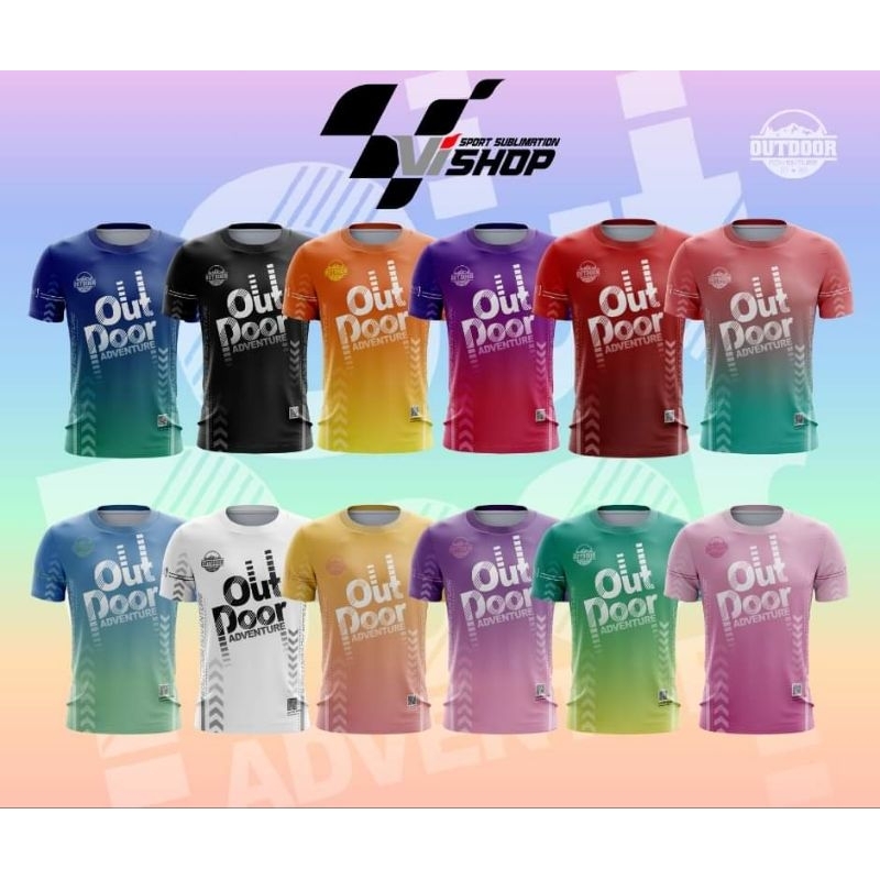 เสื้อกีฬาแขนสั้น ลายใหม่ Outdoor เนื้อผ้าโพลีเอสเตอร์ ใส่ได้ทั้งชายแหละหญิง มีหลายสีให้เลือก