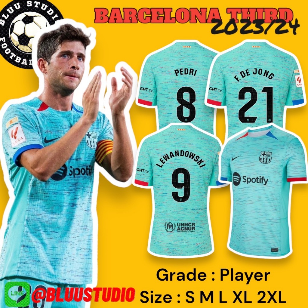 bluu พร้อมส่งจากไทย เสื้อบอลทีม บาซ่า ชุด3 สีฟ้าเกรดนักเตะ(Player) ปี 23/24 Barcelona Thitd Jersey 23/24 เกรดดีที่สุด