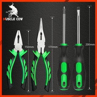 Muscle Cow ชุดเครื่องมือช่าง 4 ชิ้น คีมปากเฉียง คีมจมูกเข็ม ไขควงฟิลลิป ไขควงปากแบน ชุดเครื่องมือประจำครัวเรือน