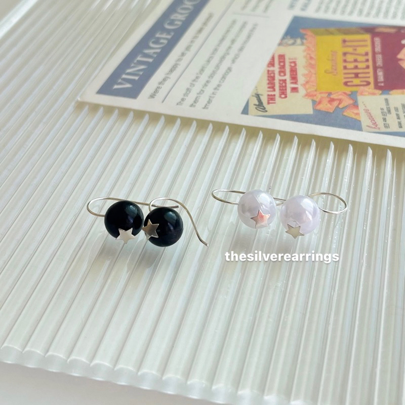 silver 925, ต่างหูตะขอเงินแท้ ประดับมุก