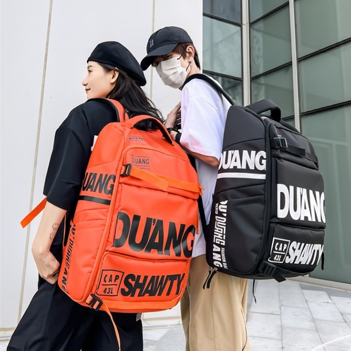 กระเป๋าเป้สะพายหลังใบใหญ่ รุ่น N43L ทรงสี่เหลี่ยมผืนผ้า เนื้อผ้าใบ ใส่ของไปเที่ยว เดินทาง (6สี ดำ/ขาว/ม่วง/ส้ม/เขียวนีออ