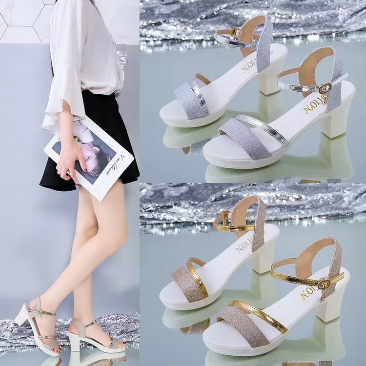 รองเท้าส้นสูงผู้หญิง สไตล์นางฟ้า ส้นหนา สินค้าพร้อมส่ง TP376