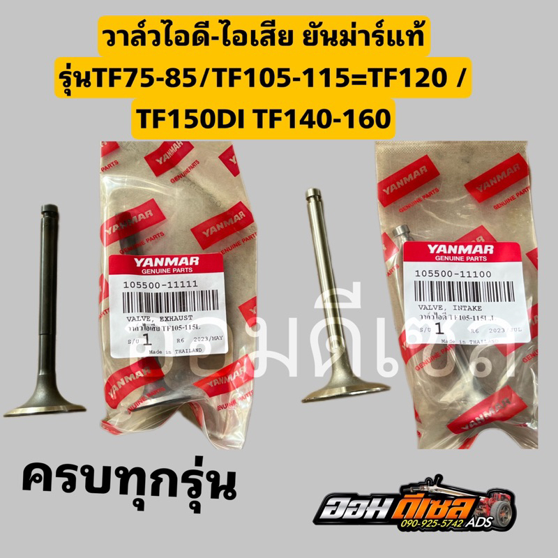 ชุดวาล์วไอดี วาล์วไอเสีย TF75 TF85 TF105 TF115 TF150DI TF140-160DI ยันมาร์ แท้100% จ้าวโลก จ้าวพลัง (1คุ่)