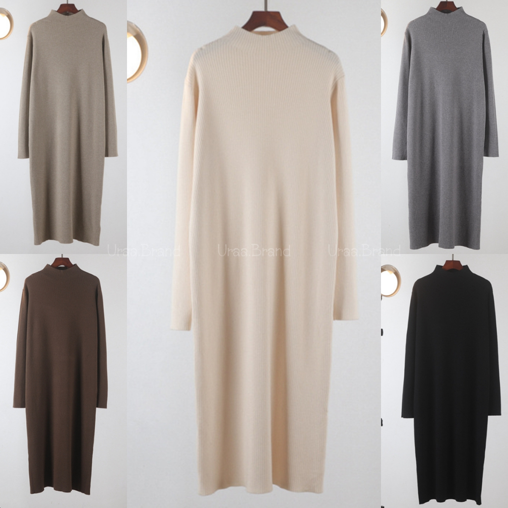 อก 40-50 นิ้ว (พร้อมส่ง) เดรสไหมพรมยาว เดรสไหมพรมคอปีน ผ้าร่อง รุ่น Pitta Peenneck Sweater Dress