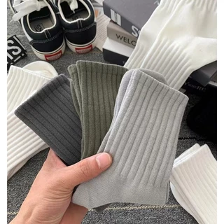 ถุงเท้าข้อกลางสำลอง สีพื้น สวมใส่สบาย ใส่ได้ทุกเพศ Korean fashion socks Cotton fashion socks for men and women