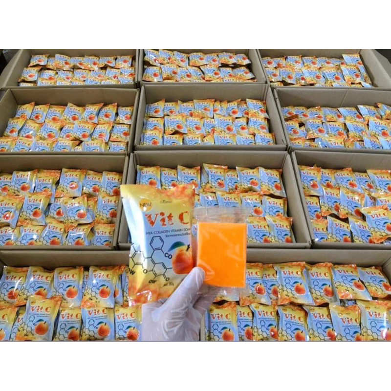 สบู่Vit c ไฮยาคอลลาเจนวิตซีโซฟ80g(ซองสีส้มรูปส้ม)