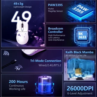 ของแท้ AttackShark X3/X3Pro PAW3395 เมาส์ไร้สาย เมาส์บลูทูธ 2.4G 3 โหมด wireless mouse