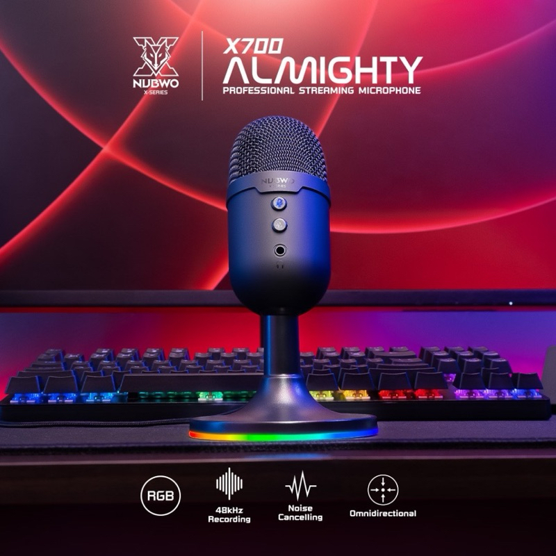 NUBWO X700 ALMIGHTY Microphone ไมโครโฟนขนาดเล็กสำหรับแคสเกมส์ สตรีมมิ่ง อัดเสียง มีไฟ RGB รับประกัน 2 ปี