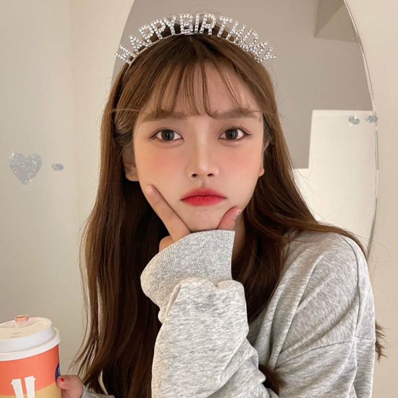 พร้อมส่ง ที่คาดผมสุขสันต์วันเกิด ประดับเพชร สไตล์เกาหลี