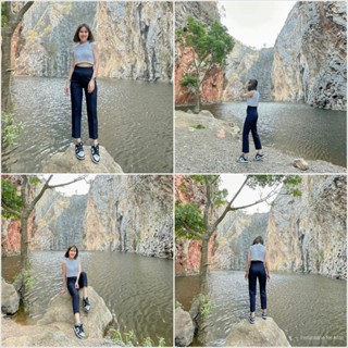 (ZK) ARTHITTAYA.BRAND กางเกงผ้าสลาฟ 8 ส่วน ซิปข้าง เอวสูง-สี…