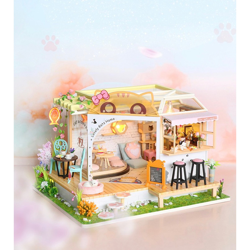 บ้านตุ๊กตา มีฝาครอบกันฝุ่น รุ่น M2111 Cat Climbing Frame บ้านDIY บ้านจิ๋ว โมเดลไม้ Dollhouse