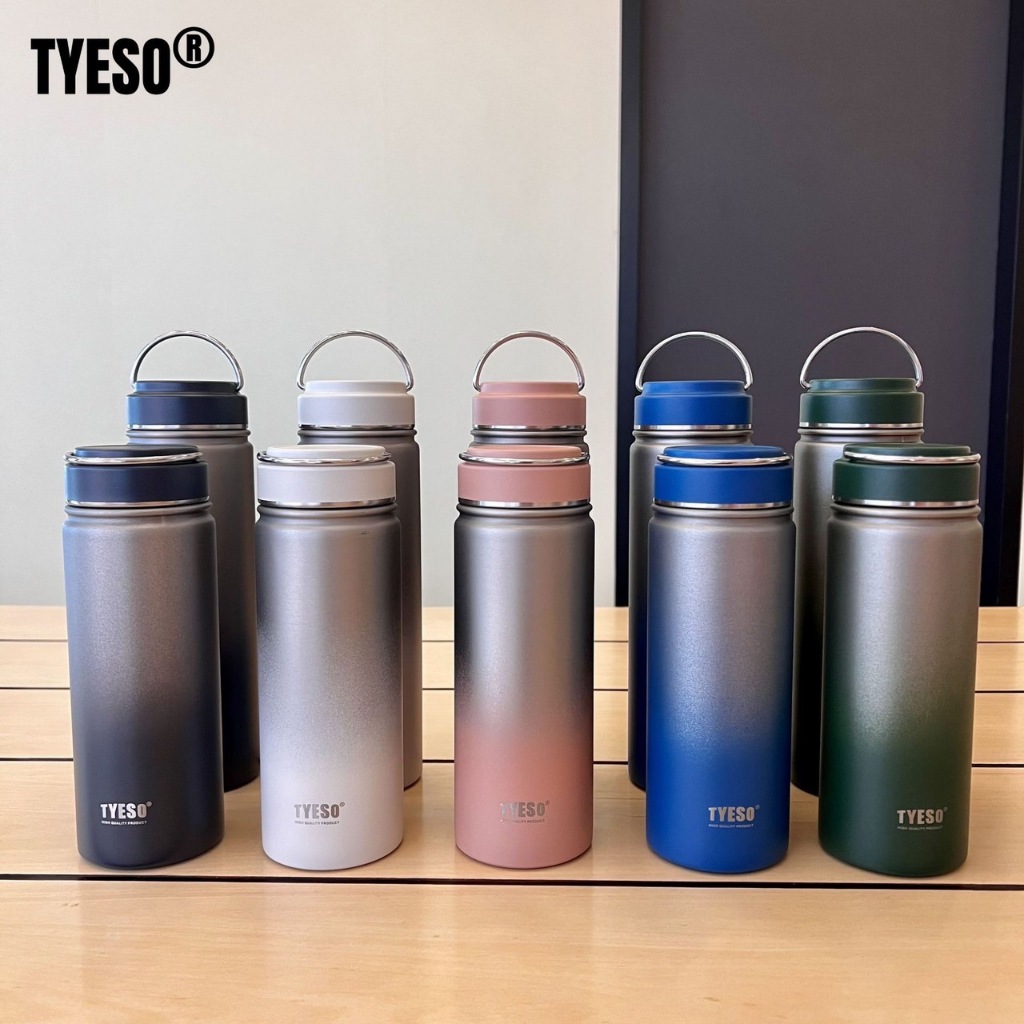 Tyeso แก้วกระติกน้ําร้อน สเตนเลส ไล่โทนสี ความจุขนาดใหญ่ 530 มล. 750 มล. พร้อมหูจับ