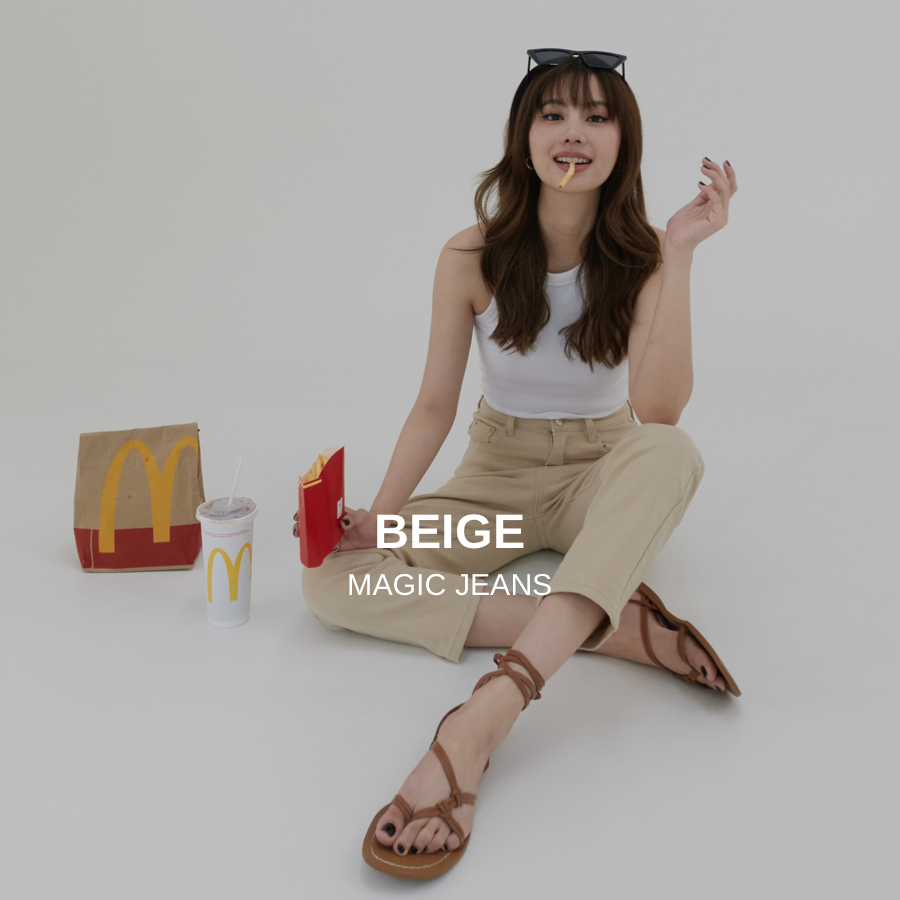 MAGIC JEANS ยีนส์วิเศษสี BEIGE **แนะนำลด1-2ไซส์ และอ่านวิธีเลือกไซส์ก่อนสั่งซื้อ