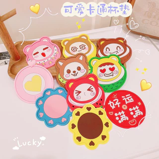 พร้อมส่งจากไทย💥 แผ่นรองแก้ว จานรองแก้ว กันลื่น ลายการ์ตูนน่ารัก แผ่นรองแก้วซิลิโคน