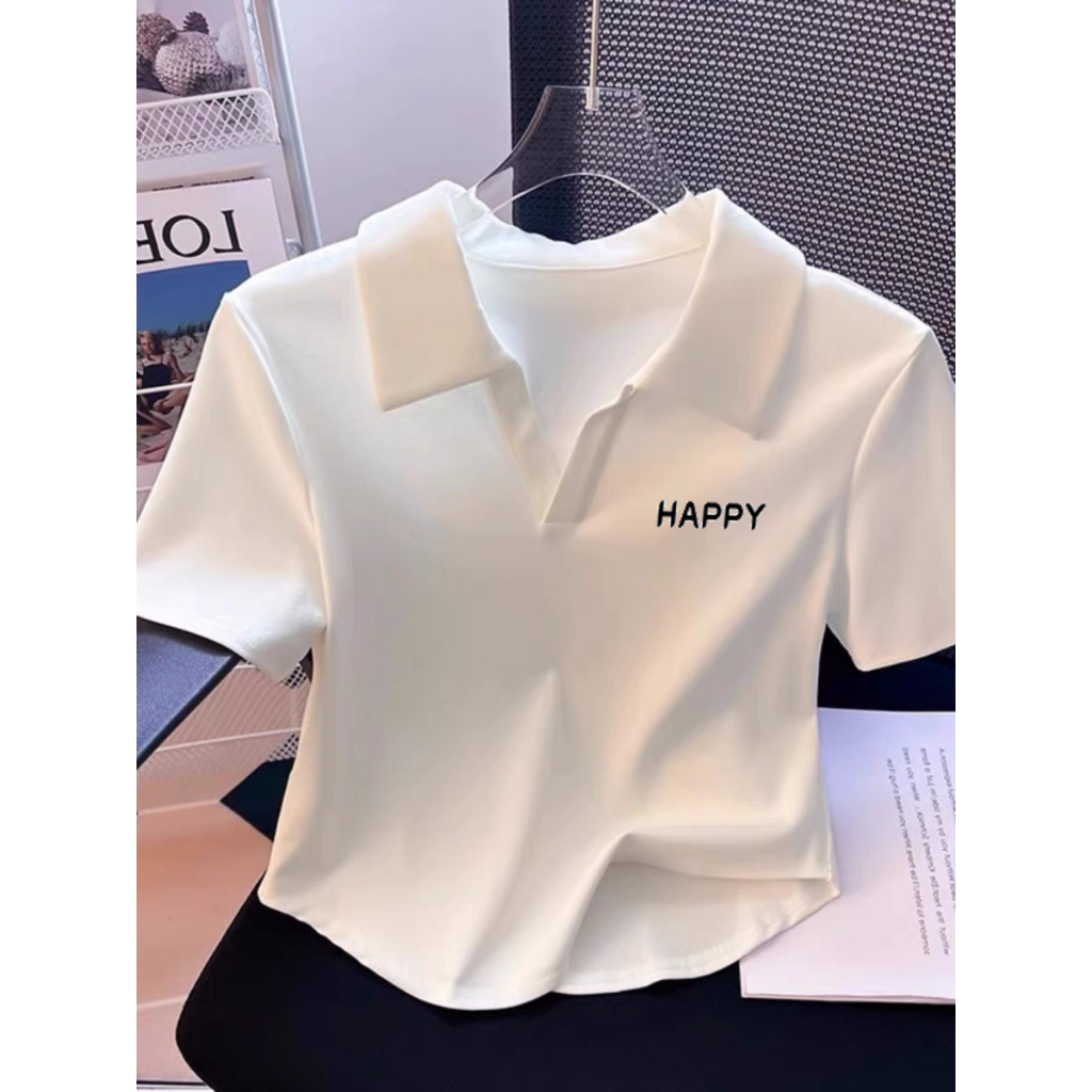 เสื้อครอปคอปกคอวีคอปก B815
