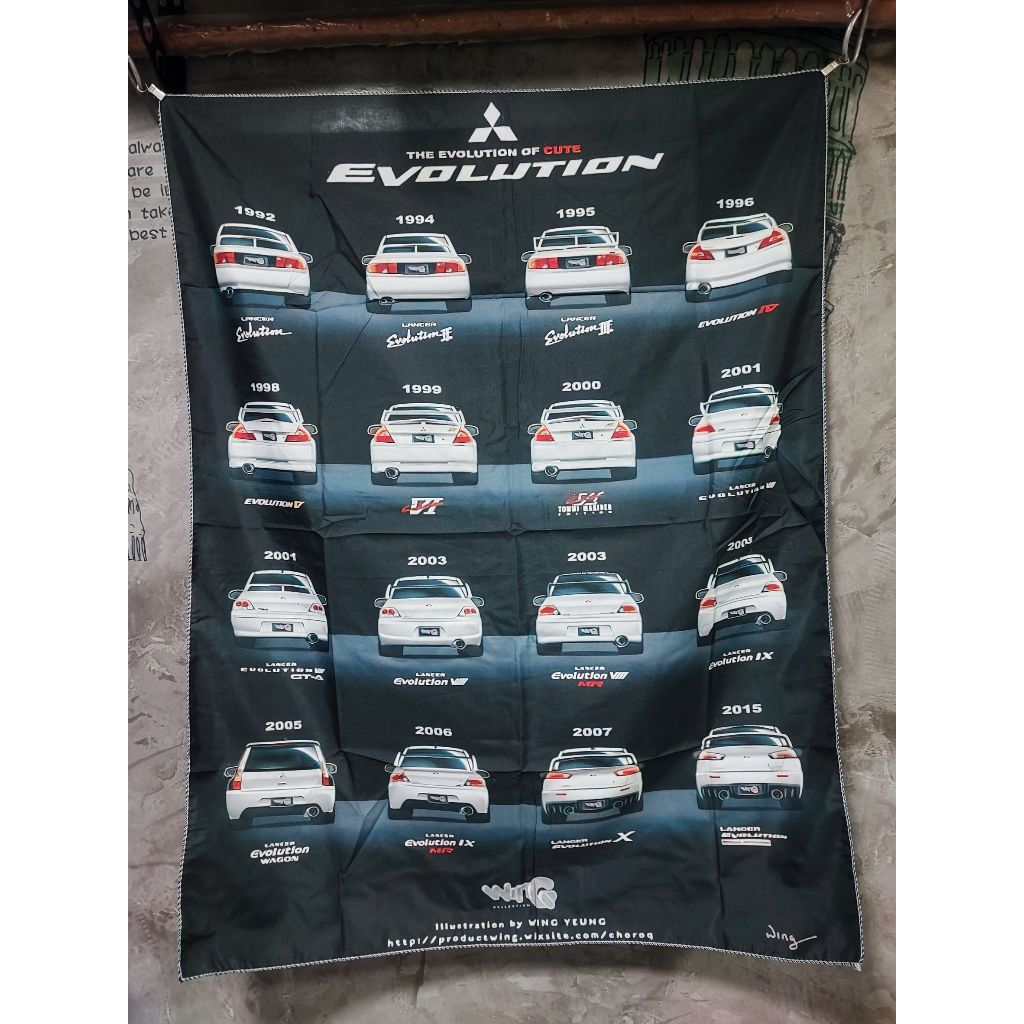ป้ายผ้าตกแต่ง ผ้าแขวนผนัง ตกแต่งร้าน ตกแต่งห้อง แต่งโรงรถ EVO