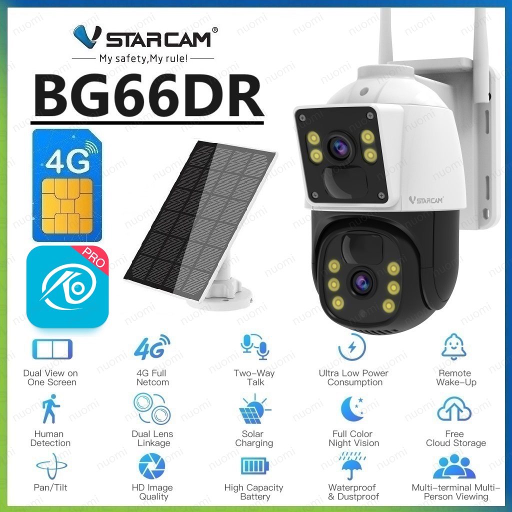 VSTARCAM BG66DR 4G LTE SIM SHD 1296p 3.0MP กล้องวงจรปิดใส่ซิม (2 เลนส์กล้อง) พร้อมแผงโซล่าเซลล์