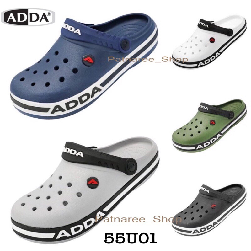 ⭐️พร้อมส่ง⭐️ADDA รุ่น 55U01 รองเท้าแตะ แบบสวมปิดหัว สีเทา ขาว ดำ กรม เขียว ไซส์ 7-10
