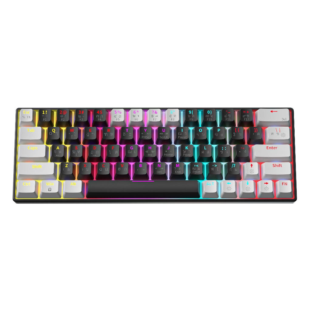 ZIFRIEND KA646 คีย์บอร์ดแบบกลไก 63 คีย์ Hotswap แสงสีรุ้ง แป้นพิมพ์ขนาดเล็กแบบมีสาย