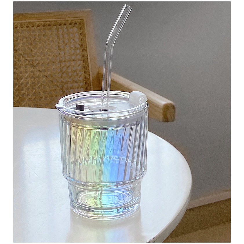 แก้วน้ำ สีรุ้ง ใส่เครื่องดื่ม 400ml สไตล์มินิมอล รูปที่ 4