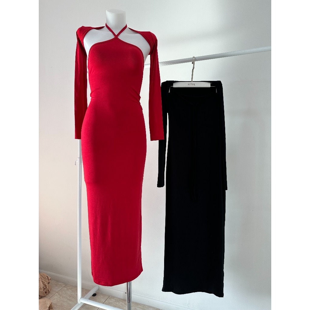 Atipashop - Ideva dress เดรสผูกคอพร้อมเสื้อคลุม
