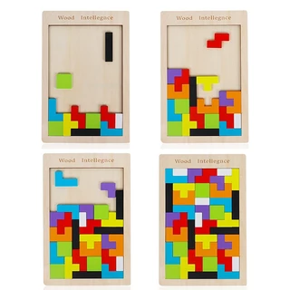 เกมปริศนา Tetris ไม้ของเล่นเพื่อการศึกษาสำหรับเด็ก