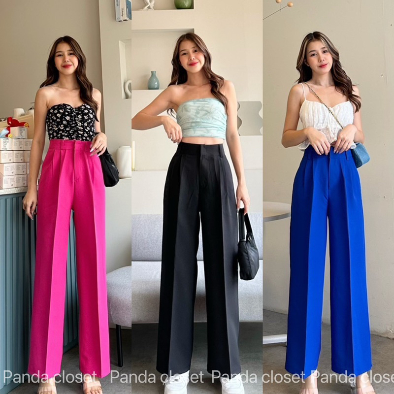 𝗡𝗲𝘄 𝗖𝗼𝗹𝗹𝗲𝗰𝘁𝗶𝗼𝗻 PD36 กางเกงขากระบอกกลางเอวสูงแต่งหูเข็มขัดพร้อมส่ง