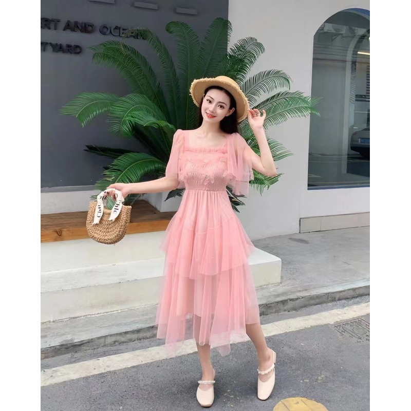 Dressgril.9 เดรสแขนสั้นกระโปรงชั้นๆ