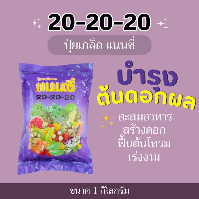 ปุ๋ยเกล็ด แนนซี่ 20-20-20 บำรุงต้นและใบ เร่งการแตกกิ่ง ฟื้นต้นหลังเก็บเกี่ยว -1 กิโลกรัม