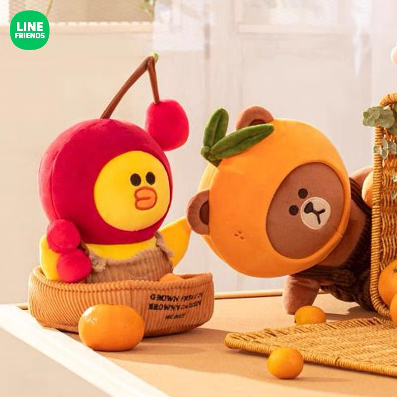 พรีออเดอร์ หมีบราวน์ แซลลี่ โคนี่ ใส่ชุดผลไม้ Line Friends Fruity