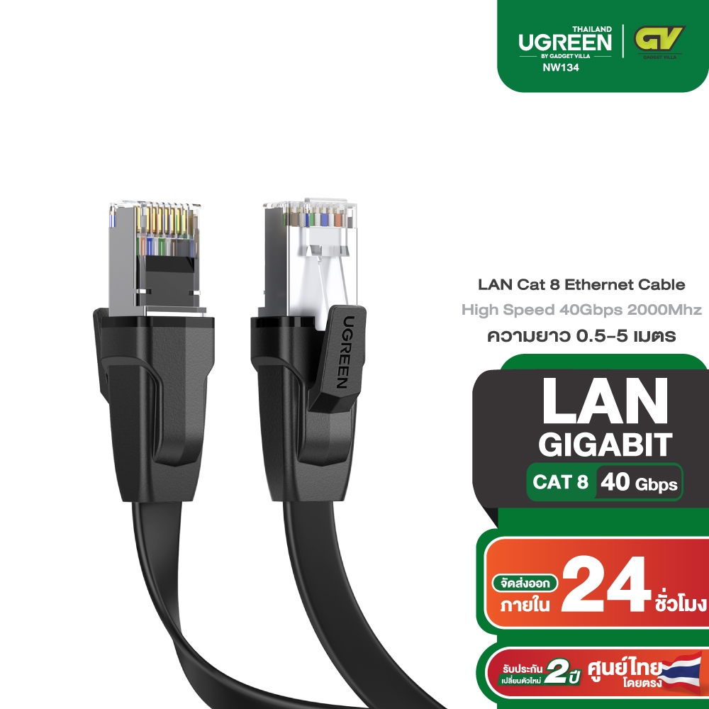 UGREEN รุ่น NW134 สาย LAN Cat 8 Ethernet Cable High Speed 40Gbps 2000Mhz Cat8 RJ45 Network Cord Flat