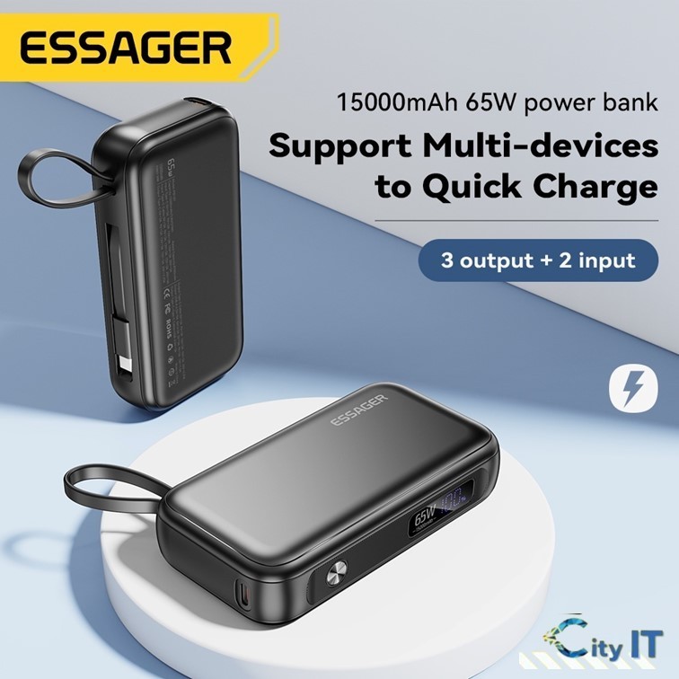 Essager พาวเวอร์แบงค์ 15000mAh 65w พร้อมสายเคเบิล ชาร์จเร็ว สองทาง รองรับ samsung 45w IP 29w สําหรับ PD3.0 PPS QC 4.0 - รูปที่ 2