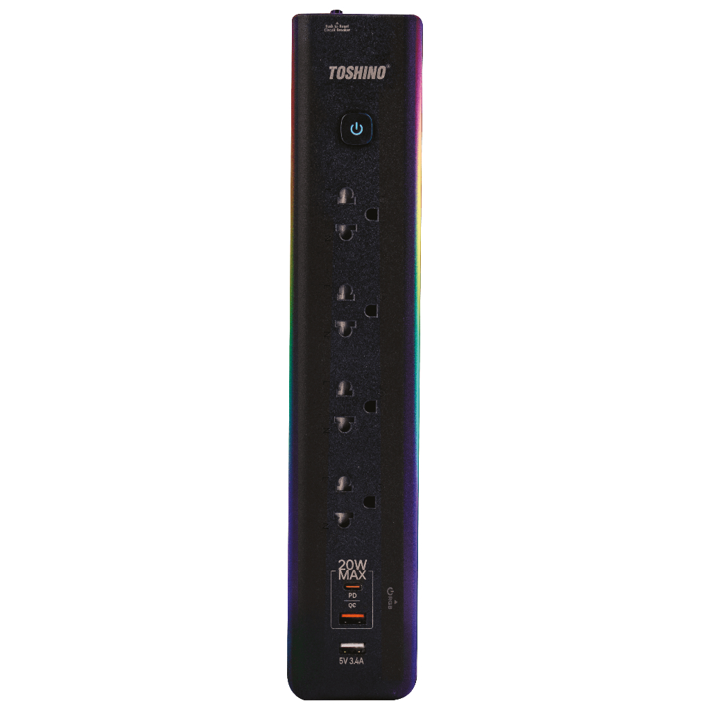 ส่งฟรี Toshino รางปลั๊ก RGB 4 ช่อง PD20W+QC3.0+1USB 3.4A 1 สวิตช์ 3 ม. GP-43M