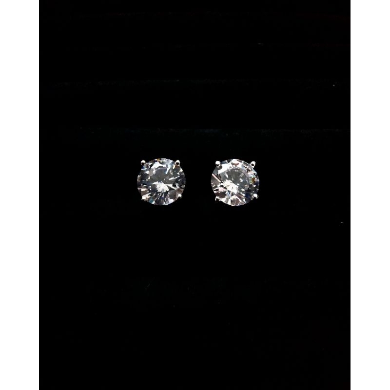 ต่างหูเพชร CZ ทรงกลม ขนาด 9  มม. เพชรสวยเทียบงานแท้ ใส่ออกงานชนเพชรแท้ได้รับประกัน