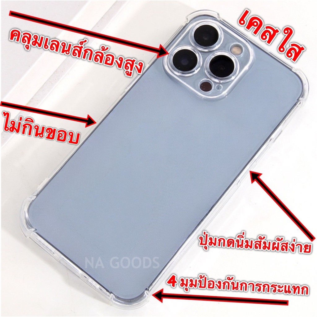 เคสใส คลุมเลนส์กล้องสูง iphone 15 14 13 12 11 กันกระแทก 4 มุม ปุ่มกดนิ่มสัมผัสง่าย ไม่กินขอบ