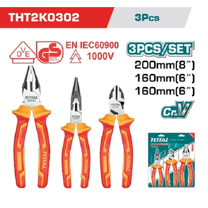TOTAL คีม 3 ตัวชุด ด้ามหุ้มฉนวน1000V. #THT2K0302