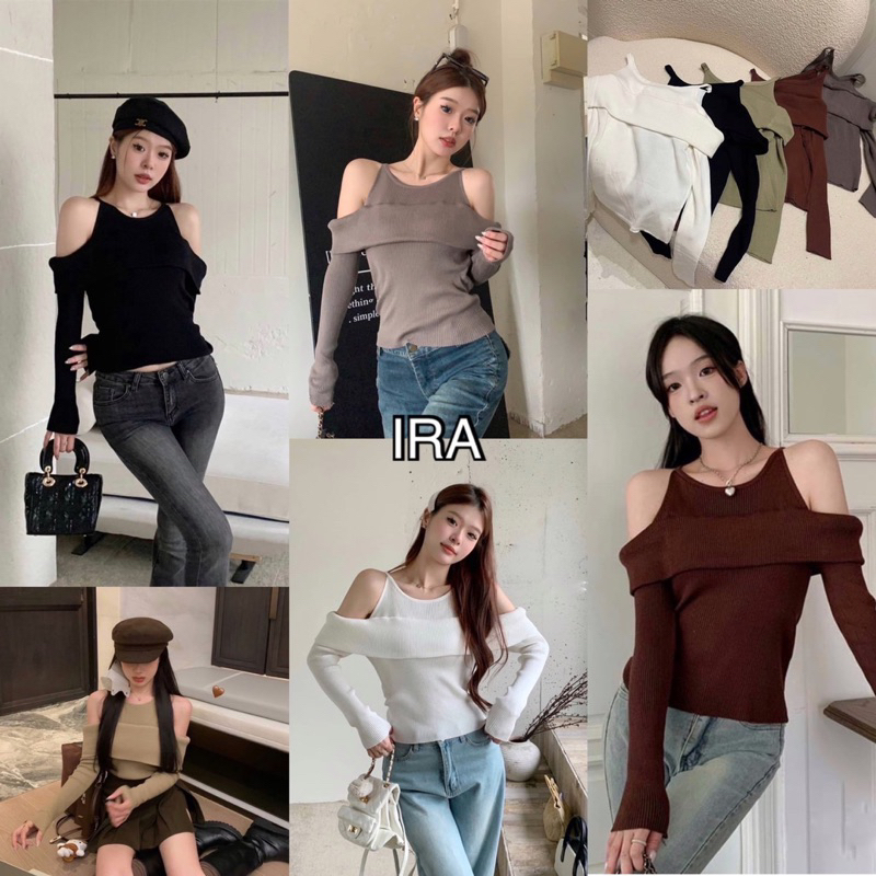 BY IRA (5993) Ailen knit top เสื้อไหมพรมแขนยาวดีเปิดไหล่ สุดน่ารัก