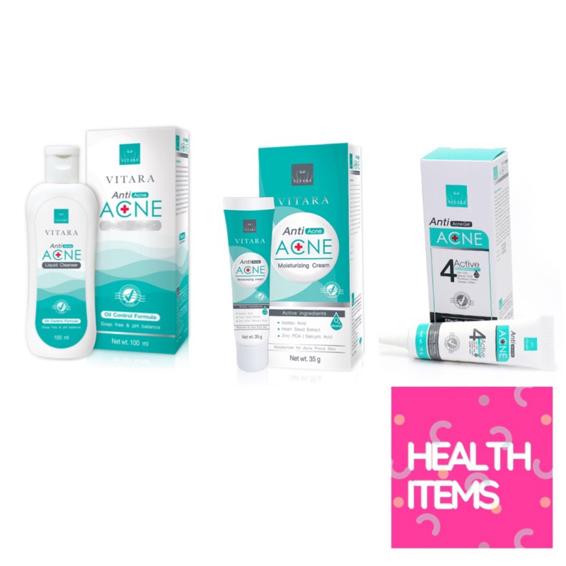 Vitara Anti Acne ไวทาร่า ( Liquid Cleanser / Moisturizing Cream / Acne Gel )
