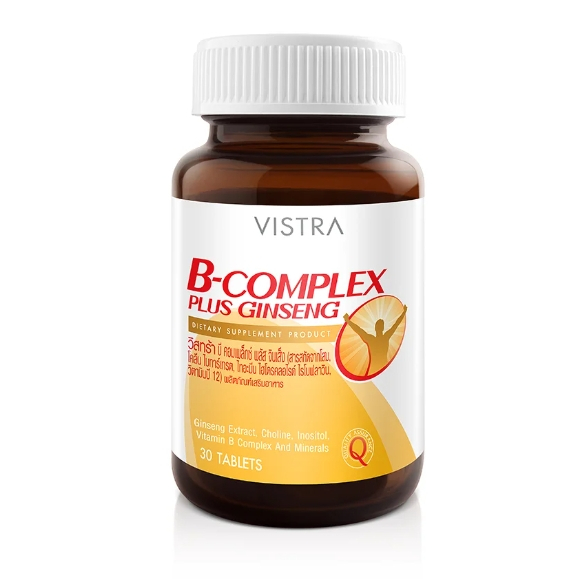 🍂ของแท้พร้อมส่ง🍂 Vistra B-Complex Plus Ginseng วิตามินบีรวมผสมโสม 30 เม็ด 1 ขวด[3717]